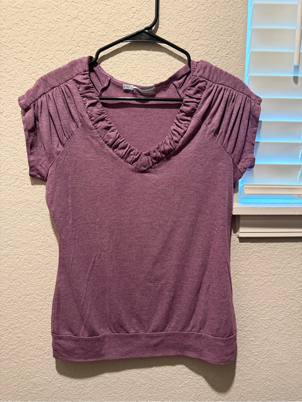 Maurices Mauve Ruffle V-Neck Short Sleeve Top